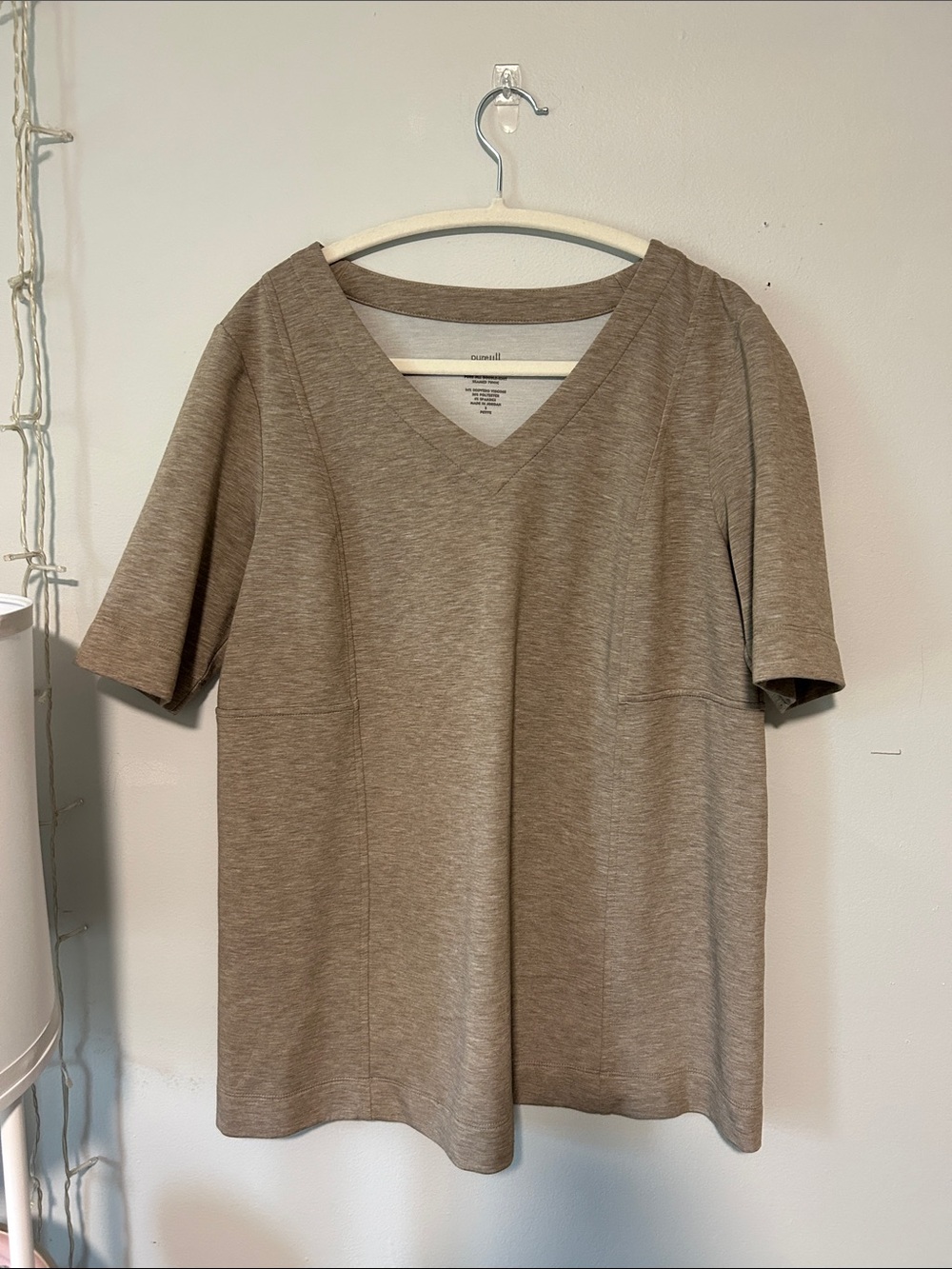 Pure Jill Double-Knit Seamed Tunic Top in Taupe - Small Petite